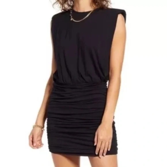Open Edit Dresses & Skirts - Open Edit Black Ruched Short Sleeve Dress